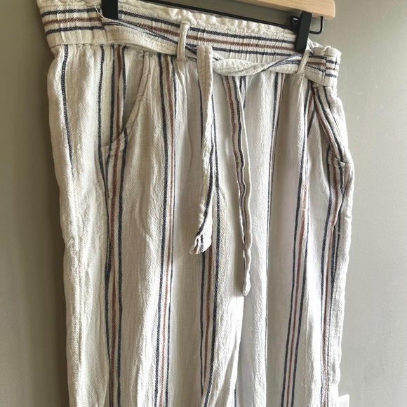 Jolt Striped Shorts Womens L Large Casual Summer Boho Beige Brown Blue Linen - Picture 14 of 16